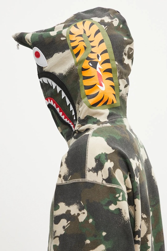 Памучен суичър A Bathing Ape Map Camo Shark Full Zip 1L30115001 зелен