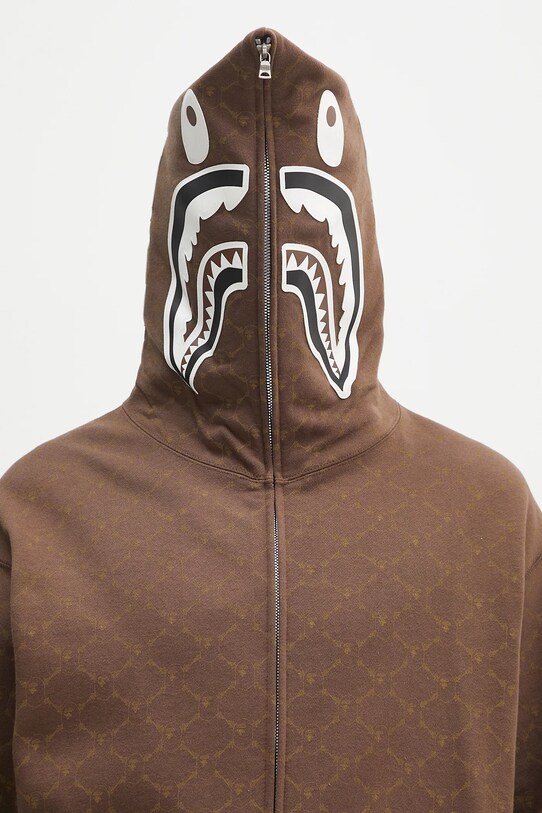 Памучен суичър A Bathing Ape College Monogram Relaxed Fit Shark Full 1L30115314 кафяв