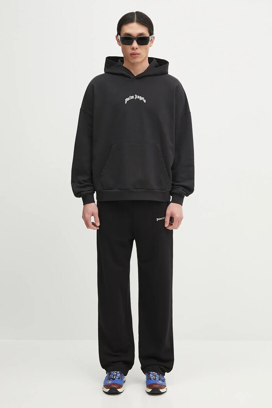 Бавовняна кофта Palm Angels Back Curved Logo PMBB155S25FLE0041003 чорний