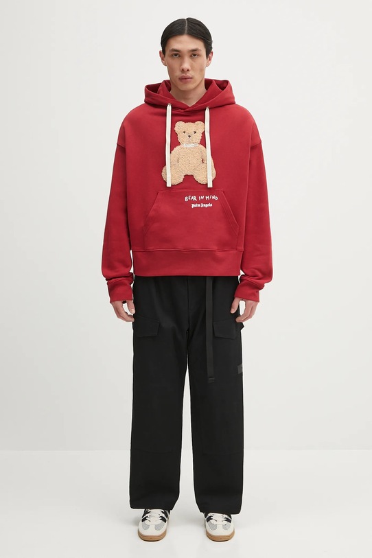 Bavlněná mikina Palm Angels Bear In Mind PMBB172S25FLE0012560 červená
