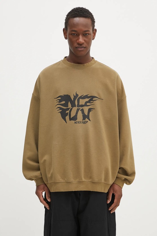 032C hanorac de bumbac 'No Fun' print verde S25.URC.0522.450