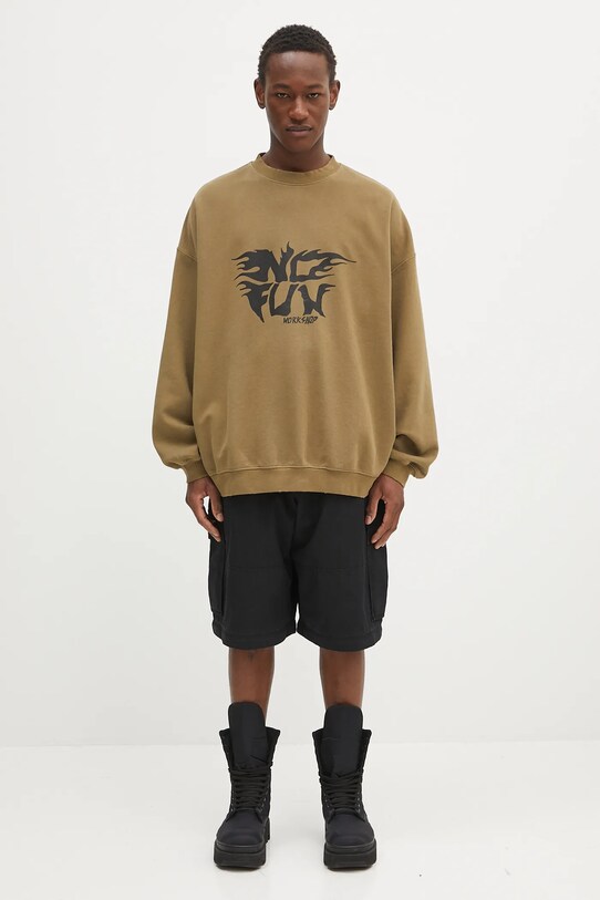 032C cotton sweatshirt 'No Fun' S25.URC.0522.450 green