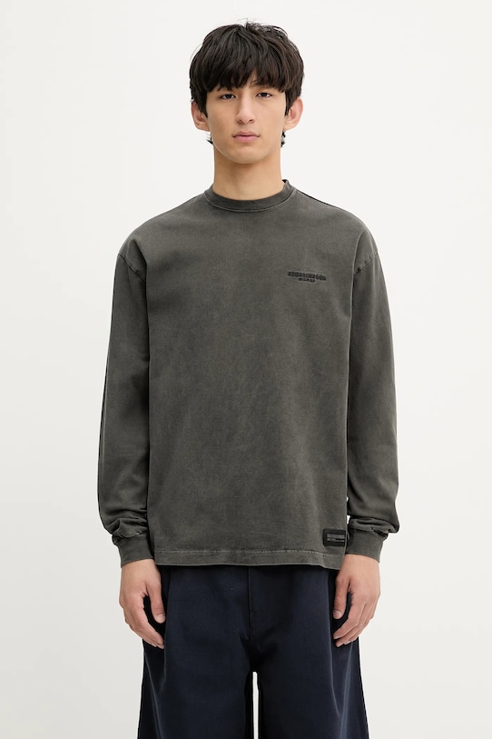Хлопковый лонгслив NEIGHBORHOOD Pigment Dyed Crewneck Ls круглый вырез серый 251FPNH.CSM12
