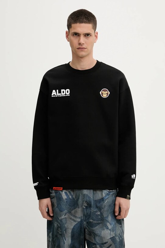 Dukserica AAPE Aaper Crew Neck natpis crna AAPSWMB377XXN