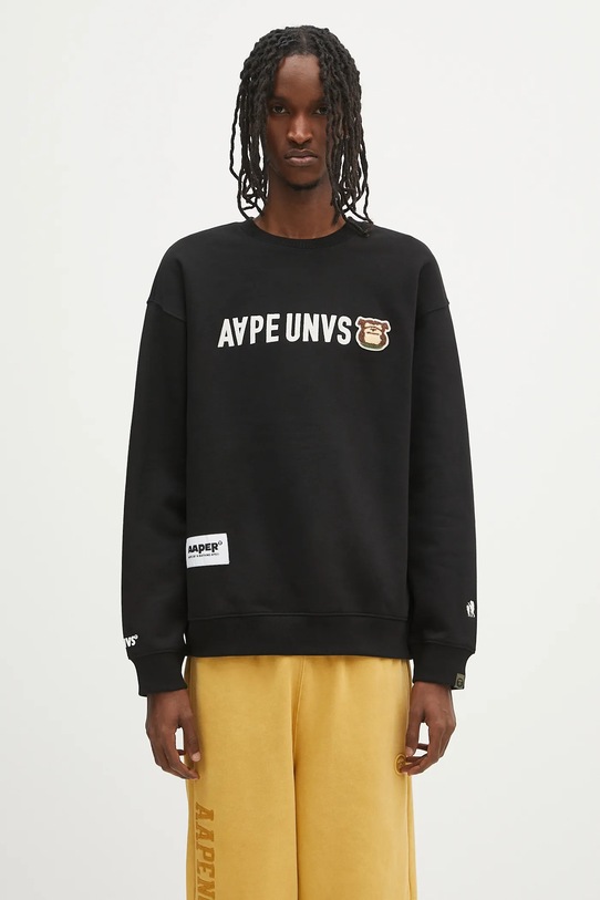 Суичър AAPE Aaper Crew Neck щампа черен AAPSWMB379XXN