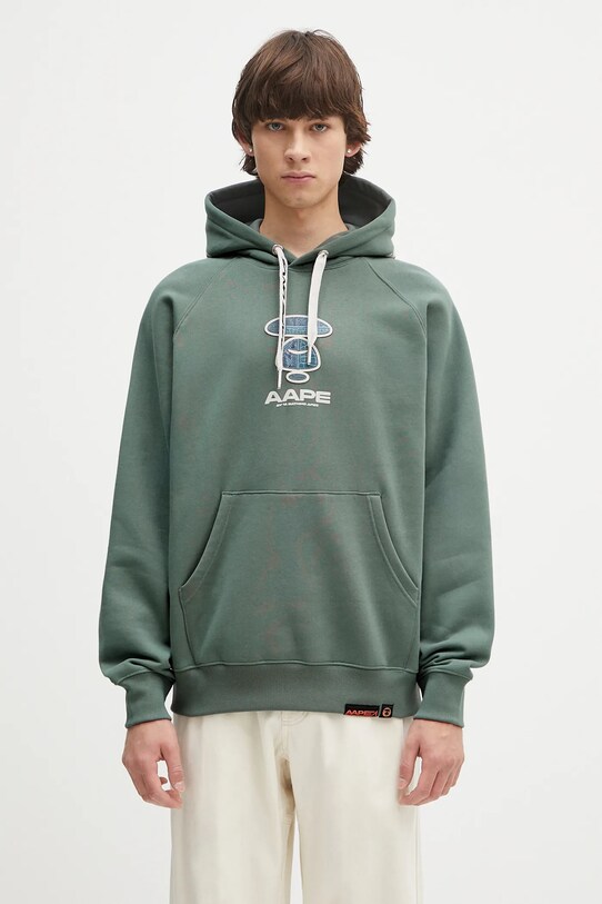 AAPE bluza Main z kapturem zielony AAPSWMB357XXN