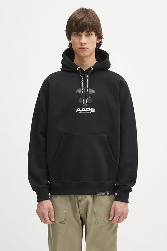 AAPE bluza Main z kapturem czarny AAPSWMB357XXN