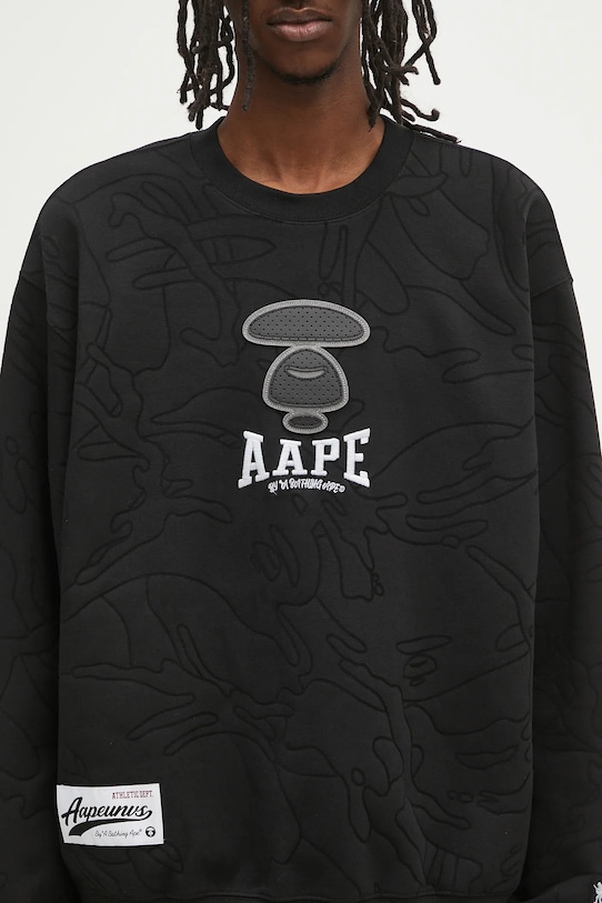 AAPE bluză Main Crew Neck negru AAPSWMB385XXN