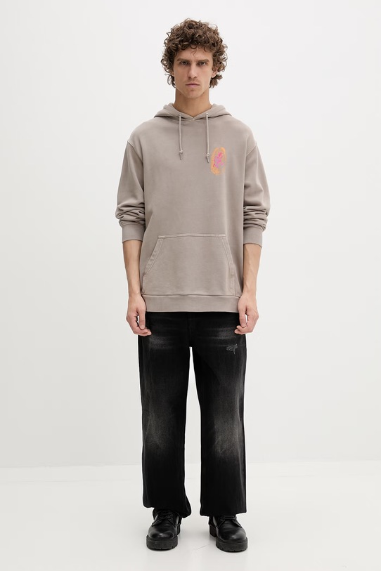 Gramicci μπλούζα ανδρική βαμβακερή Thumbprint Hooded Sweatshirt G5SU.J109 μπεζ SS25