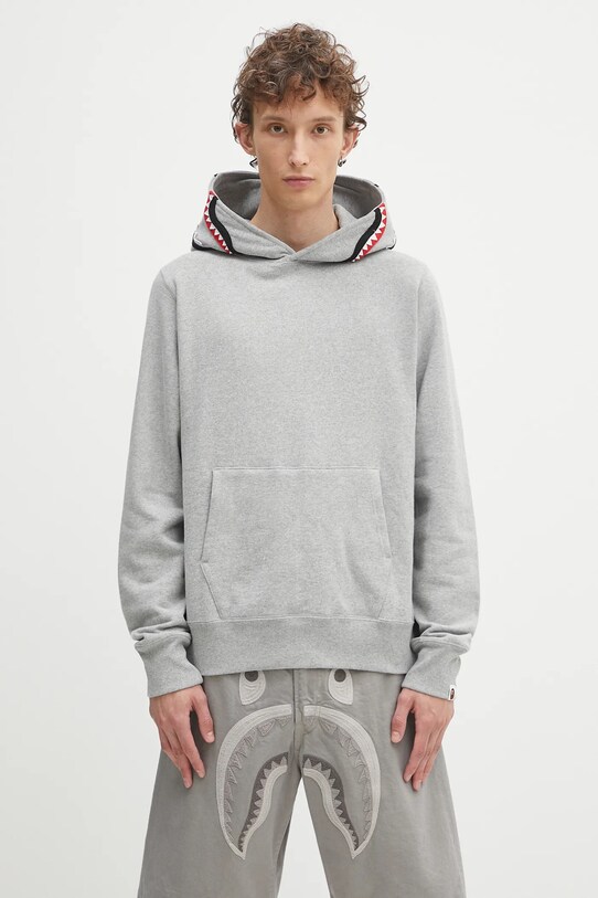 Bavlněná mikina A Bathing Ape Shark nášivka šedá 1K80114013
