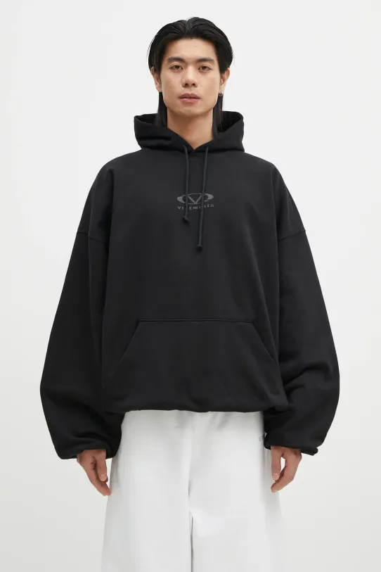 Бавовняна кофта VETEMENTS Oval Logo Cropped Boxy надрук чорний UA66HD600BB