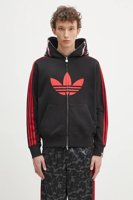 Bavlněná mikina adidas Originals x BAPE SSTR PACK Shark FZ H potisk černá JN7119