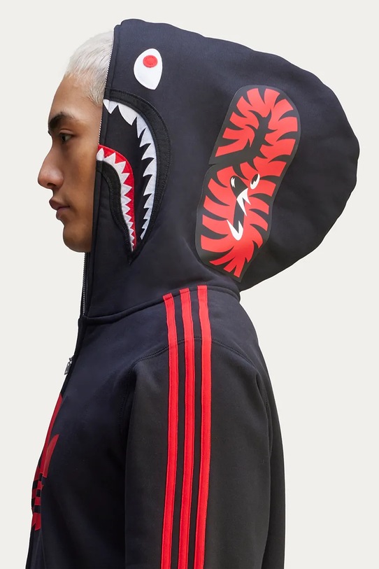 adidas Originals x BAPE cotton sweatshirt SSTR PACK Shark FZ H black color hooded with a print JN7119 JN7119