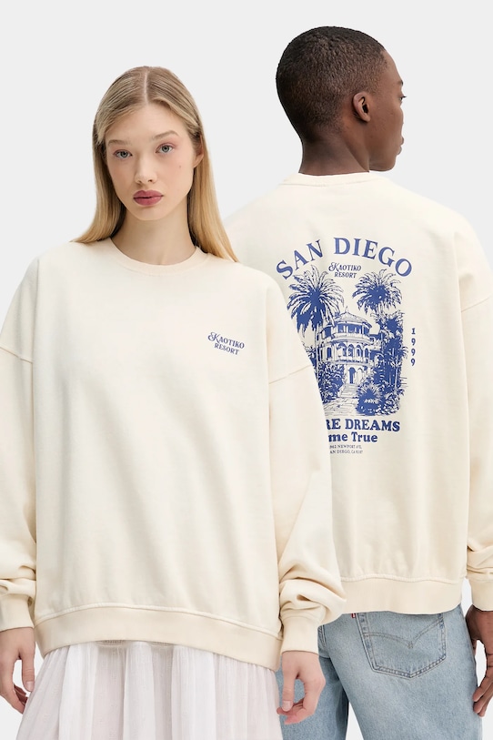 Βαμβακερή μπλούζα Kaotiko χωρίς κουκούλα μπεζ AQ005.01.G002