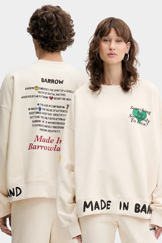 Bavlněná mikina Barrow bez kapuce béžová S5BWUASW059