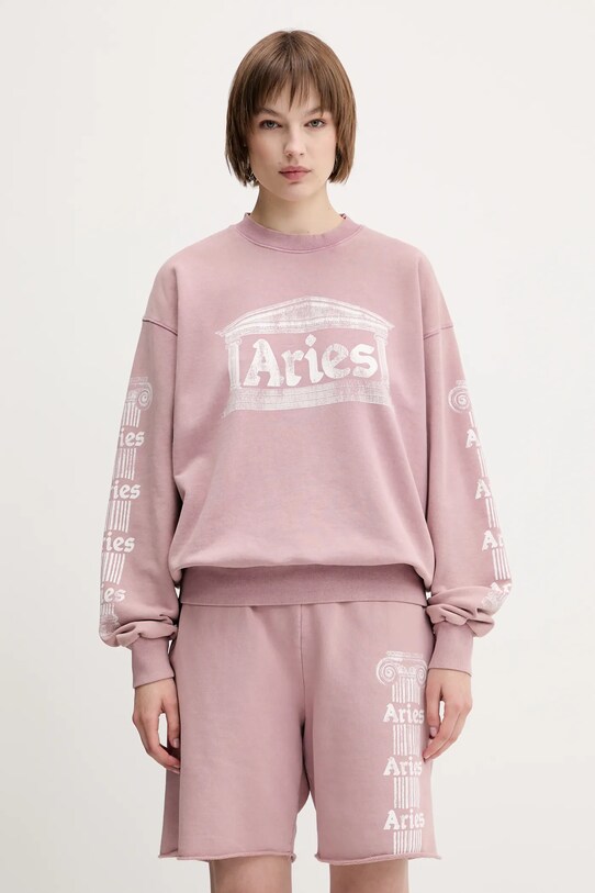 Pamučna dukserica Aries Aged Ancient Column Sweat AR2003303 roza SS25