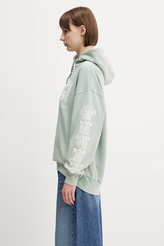 Памучен суичър Aries Aged Ancient Column Hoodie тюркоазен AR2003503
