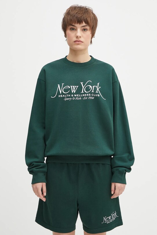 Βαμβακερή μπλούζα Sporty & Rich Ny94 Crewneck ST071606034GR10 πράσινο SS25