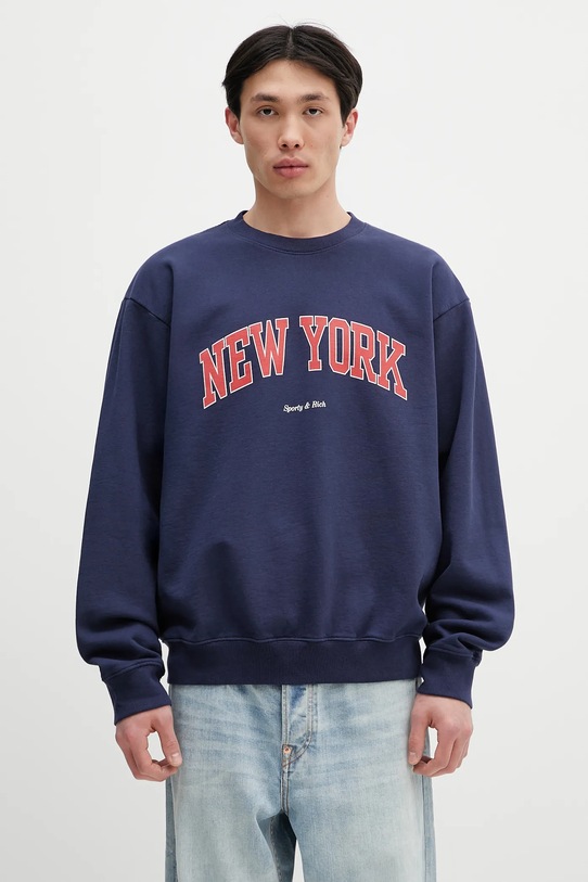 Хлопковая кофта Sporty & Rich New York Ivy Crewneck печать тёмно-синий ST071606304BL106