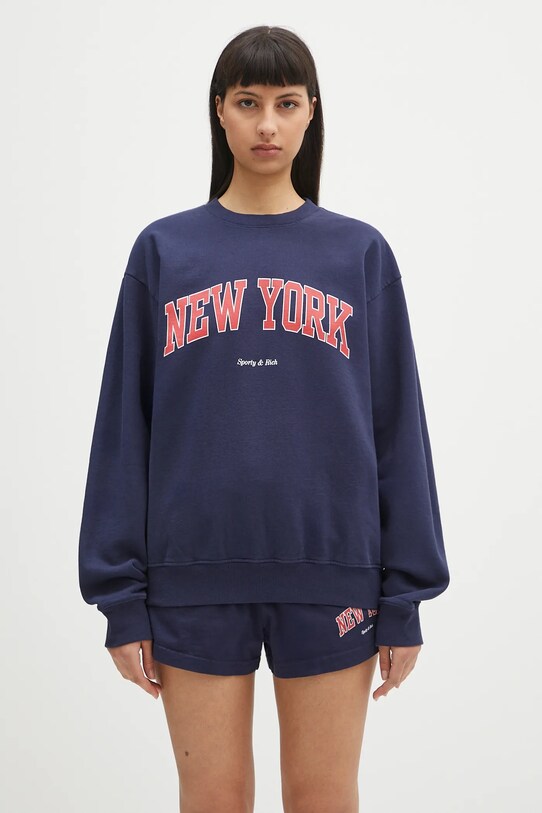 Хлопковая кофта Sporty & Rich New York Ivy Crewneck ST071606304BL106 тёмно-синий SS25