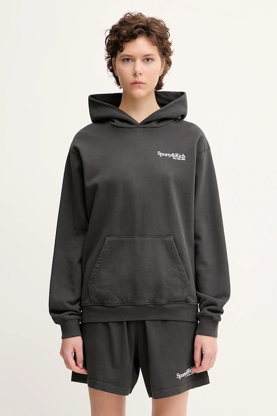 Pamučna dukserica Sporty & Rich Hwcny bez uzorka siva ST070622016BA02