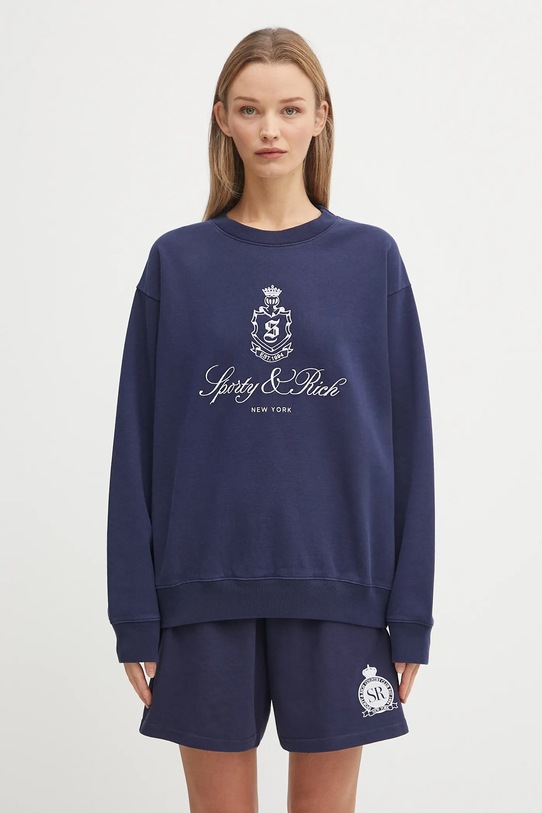 Хлопковая кофта Sporty & Rich Vendome Embroidered ST071602231BL106 тёмно-синий SS25