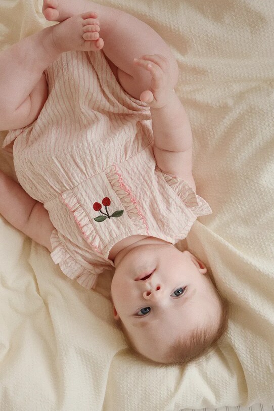 Ολόσωμη φόρμα μωρού Konges Sløjd ELLIE FRILL ROMPER GOTS Βρεφικό προϊόν ροζ KS103066