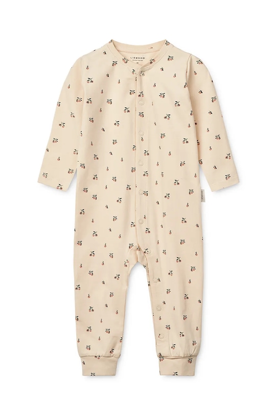 Liewood salopetă din bumbac pentru bebeluși Birk Printed Pyjamas Jumpsuit LW19856 bej SS25