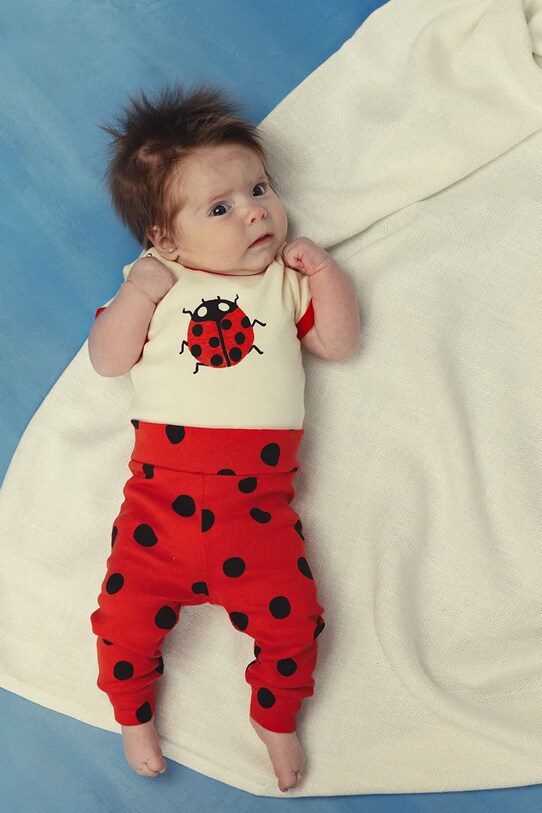 Mini Rodini body din bumbac pentru bebelusi Ladybugs 2524011311 bej