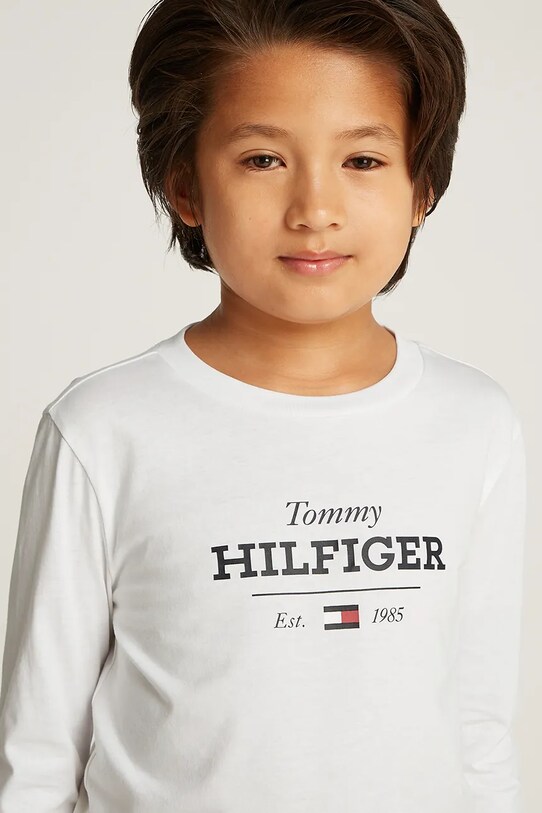 Tommy Hilfiger longsleeve bawełniany dziecięcy nadruk biały KB0KB09633.128.176.PPYA