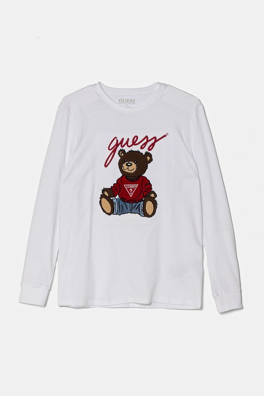 Guess longsleeve bawełniany dziecięcy aplikacja biały L5RI32.K8HM4.PPYA