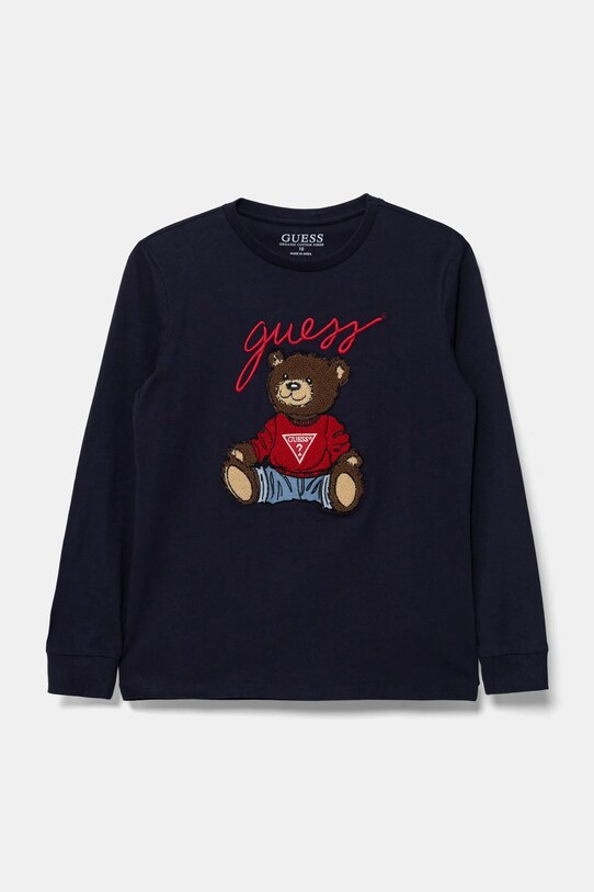 Хлопковый детский лонгслив Guess аппликация тёмно-синий L5RI32.K8HM4.PPYA