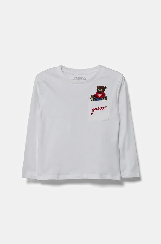 Дитячий бавовняний лонгслів Guess аплікація білий N4BI06.I3Z14.PPYA