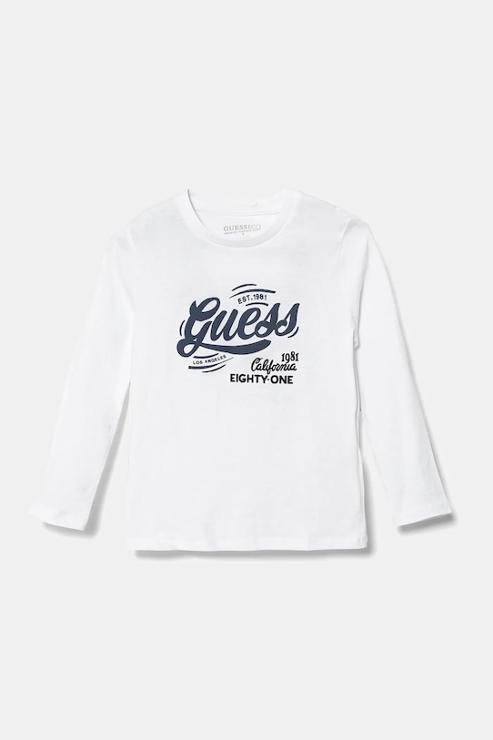 Guess longsleeve bawełniany dziecięcy nadruk biały N5RI17.K8HM4.PPYA