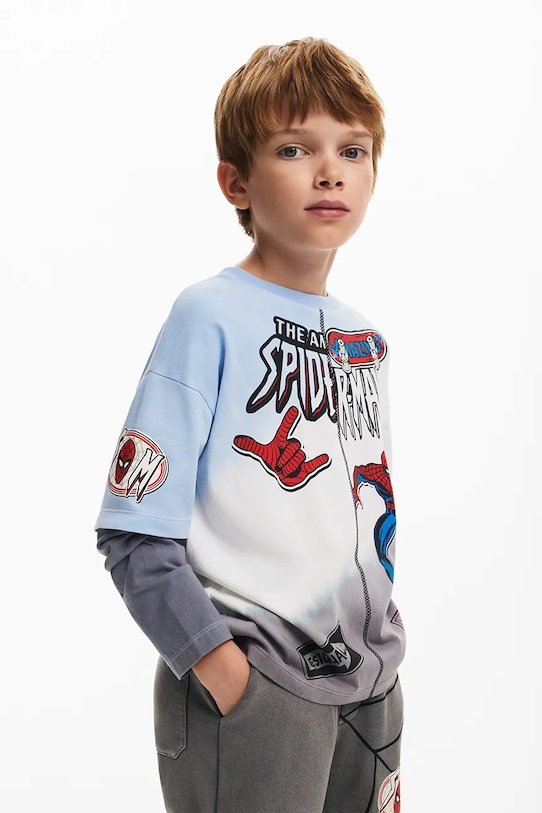 Otroška bombažna majica z dolgimi rokavi Desigual Okrogel siva 25SBTK05