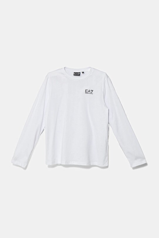 Dětské bavlněné tričko s dlouhým rukávem EA7 Emporio Armani kulatý bílá 7B000021.AF10378