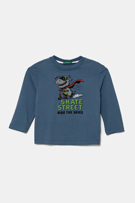 United Colors of Benetton longsleeve bawełniany dziecięcy nadruk niebieski 35RYG10I6.P.Seasonal