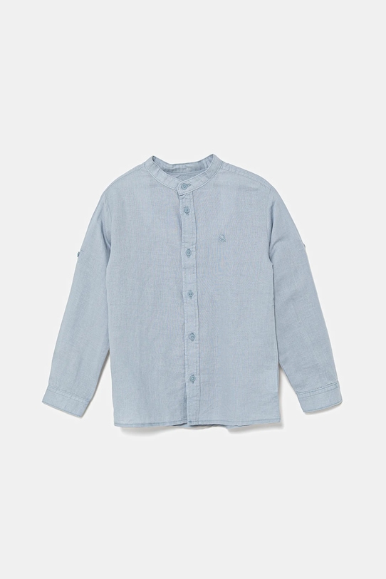 Πουκάμισο από λινό United Colors of Benetton μακρύ μπλε 5IPVGQ01L.P.Seasonal