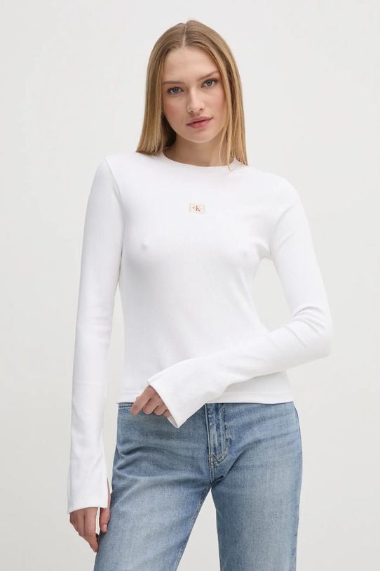 Calvin Klein Jeans longsleeve imprimeu alb J20J224760