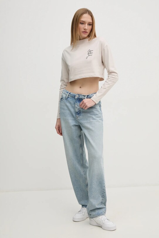 Βαμβακερή μπλούζα με μακριά μανίκια Calvin Klein Jeans J20J224991 μπεζ SS25