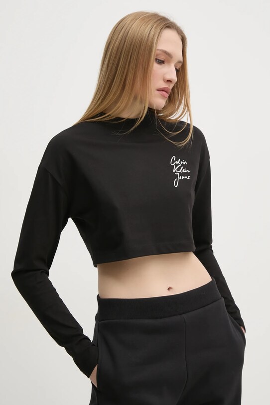 Бавовняний лонгслів Calvin Klein Jeans бавовна чорний J20J224991