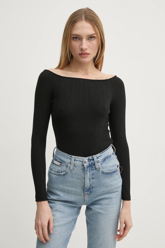 Tričko s dlouhým rukávem Calvin Klein Jeans černá J20J224992