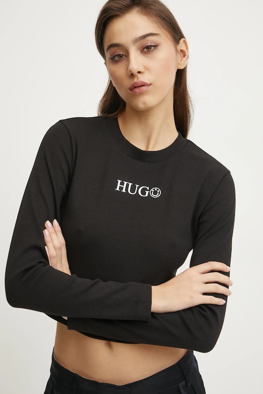 Tričko s dlouhým rukávem Hugo Blue slim černá 50537288
