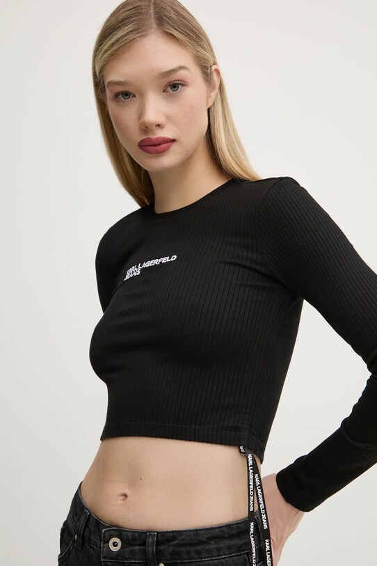 Karl Lagerfeld Jeans longsleeve imprimeu negru A1W17037