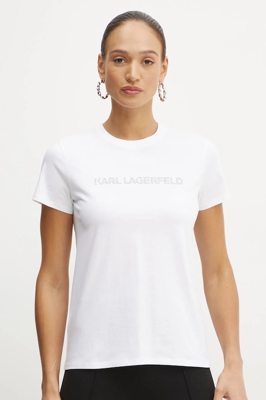 Karl Lagerfeld t-shirt bawełniany nadruk biały A1W17076