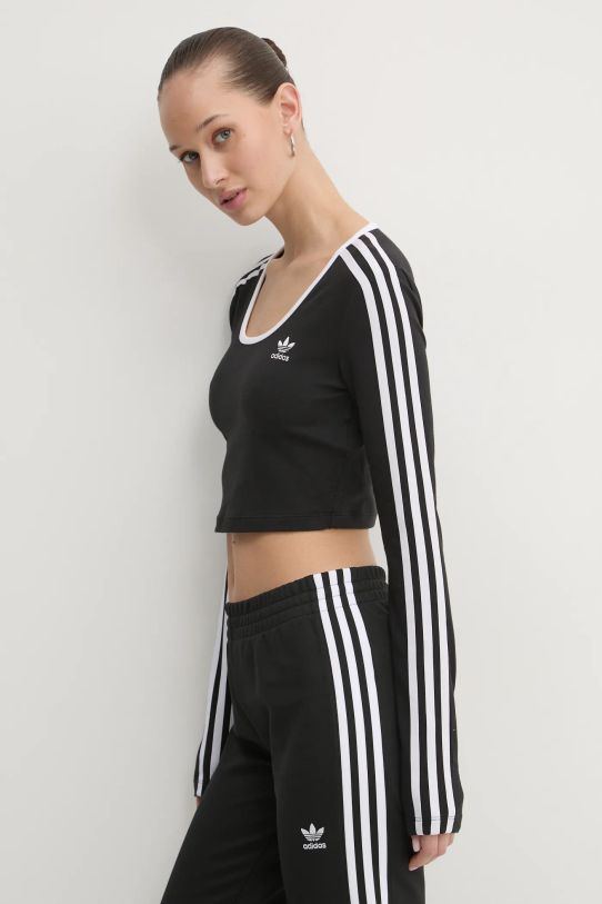 Tričko s dlhým rukávom adidas Originals 3S LS CROP čierna JD4624