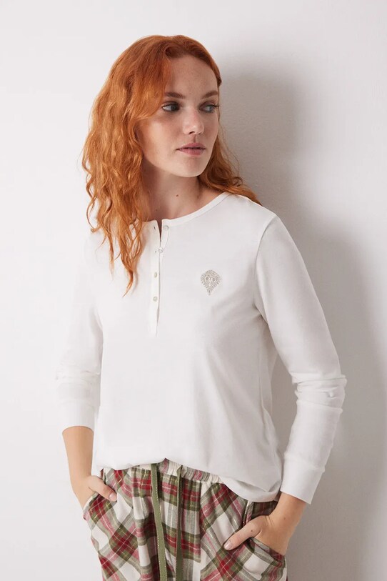 Хлопковый пижамный лонгслив women'secret MIX AND MATCH LOVE ACTUALLY хлопок бежевый 3278418