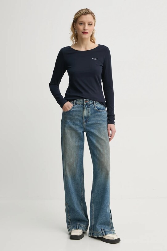 Bavlněné tričko s dlouhým rukávem Marc O'Polo 500218352007 námořnická modř SS25