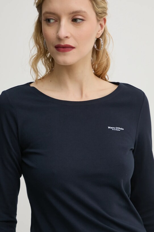 Bavlněné tričko s dlouhým rukávem Marc O'Polo námořnická modř 500218352007