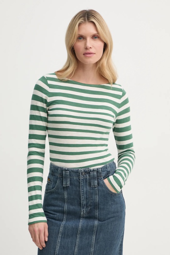 Bavlnené tričko s dlhým rukávom Marc O'Polo regular zelená 500219652597